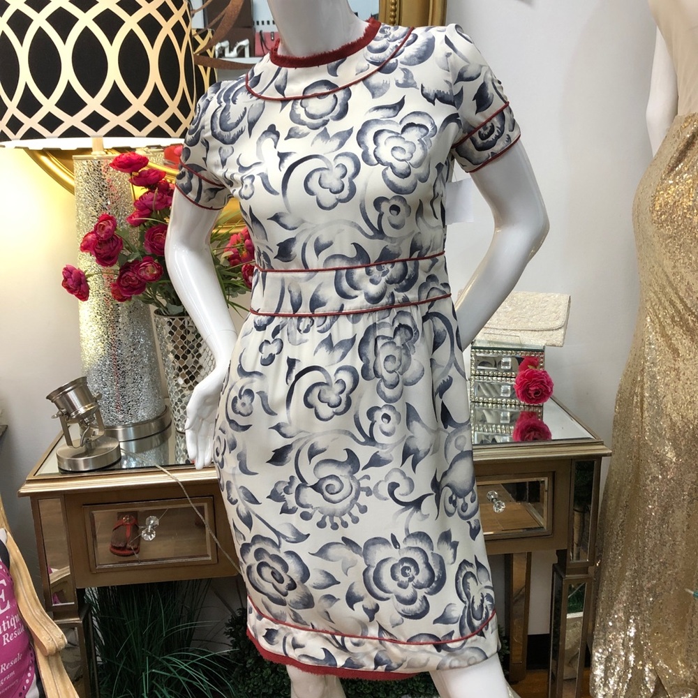 FENDI Gray & Red Floral Silk Dress 6